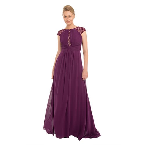 Purple Chiffon Lace Embroidered Long Evening Dress